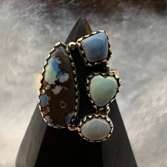 Golden Hills Jewelry - ❤️ Golden Hills Turquoise 925 Cluster Ring Sz 7.5 Adjustable Southwestern 7.6gm